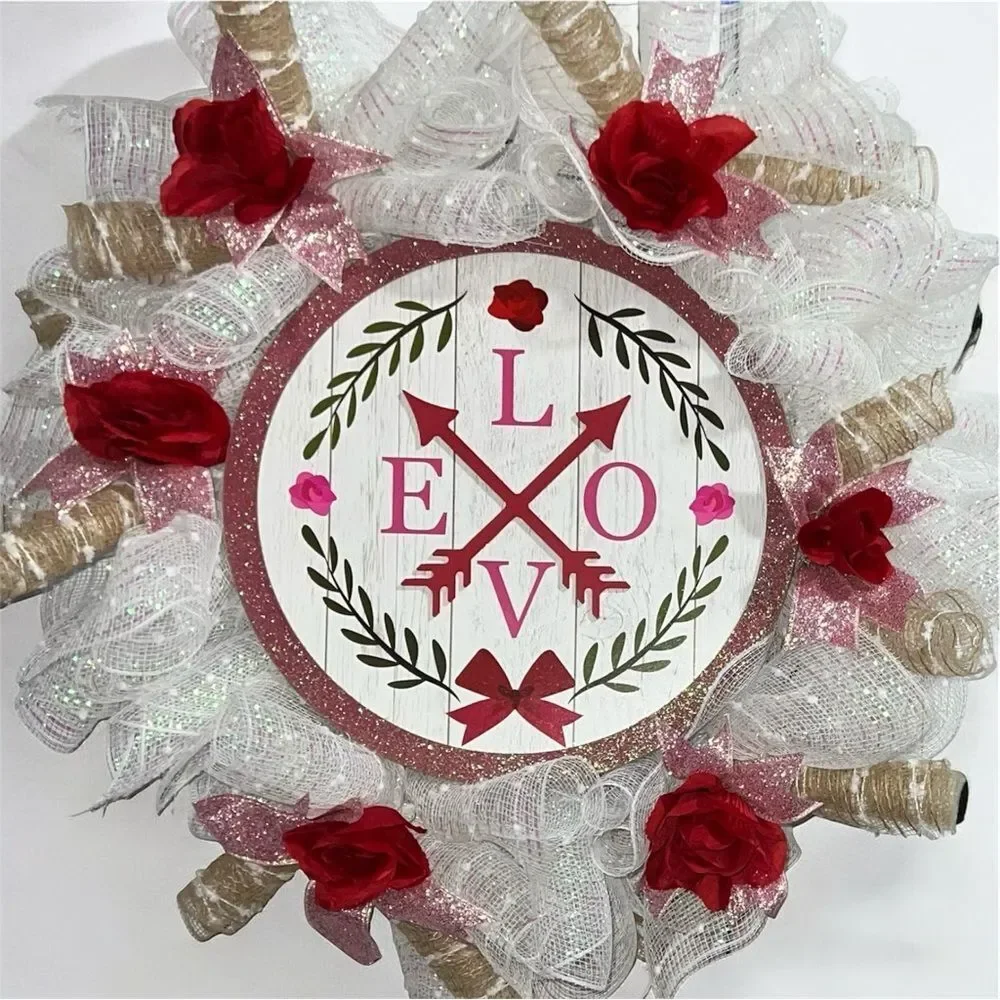 Made to order ‼️Beautiful Valentine’s Day wreath hand made deco mesh wre…